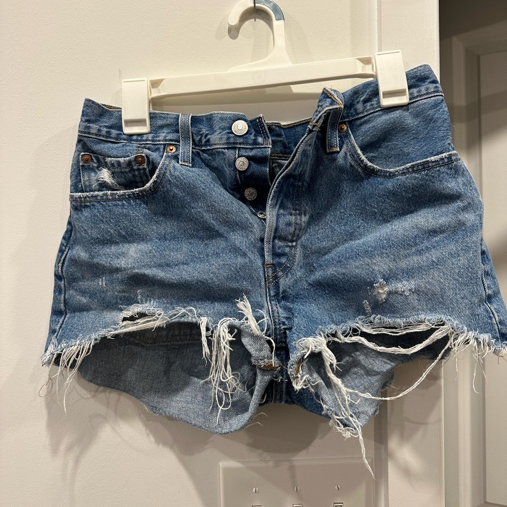 Levi's Blue Distressed Jean Shorts